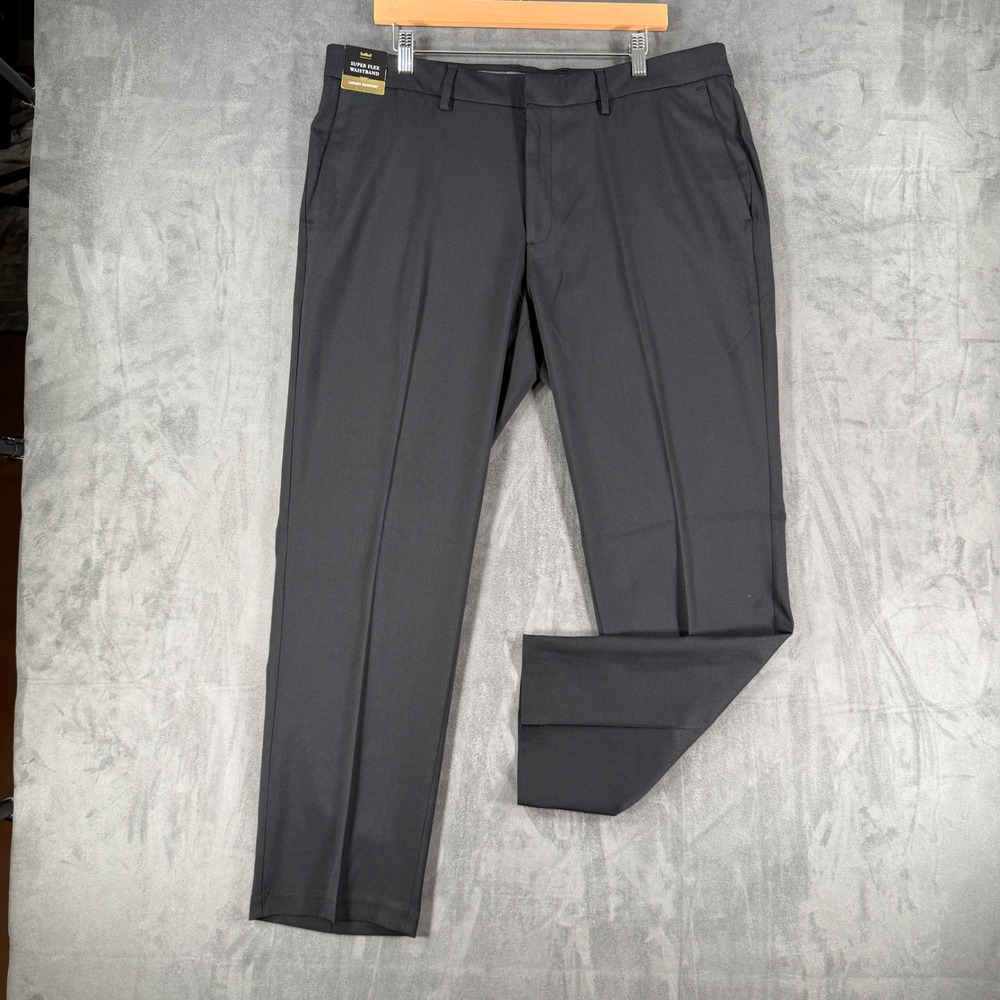 $90 NEW Haggar Black Label Mens 38x30 Straight Fit Flex Waist Dress Pants Black